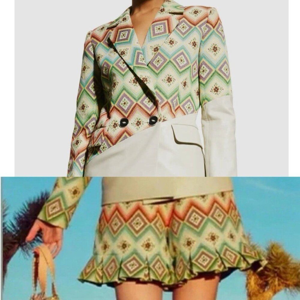 NWT Autumn Adeigbo Women's Beige Tapestry Jacket Shorts Suit Set Size 8